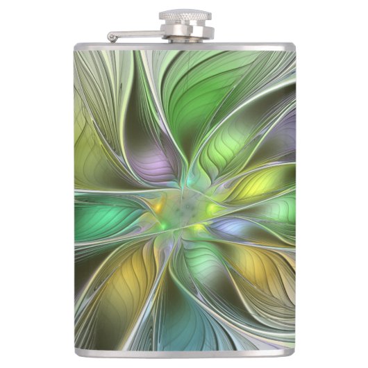 Farbenfrohe Fantasy-Blume Modernes Abstraktes Frak Flachmann (Vorderseite)