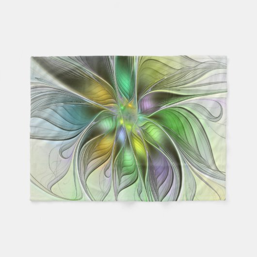 Farbenfrohe Fantasy-Blume Modernes Abstraktes Frak Fleecedecke (Vorderseite (Horizontal))