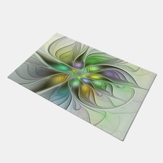 Farbenfrohe Fantasy-Blume Modernes Abstraktes Frak Fußmatte (Schrägansicht)