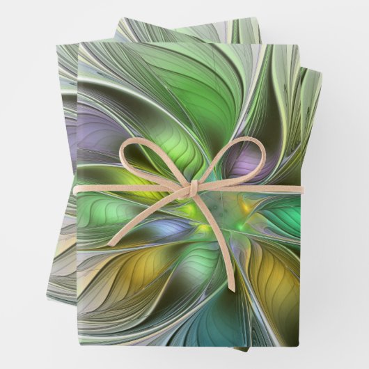 Farbenfrohe Fantasy-Blume Modernes Abstraktes Frak Geschenkpapier Set (Beispiel)