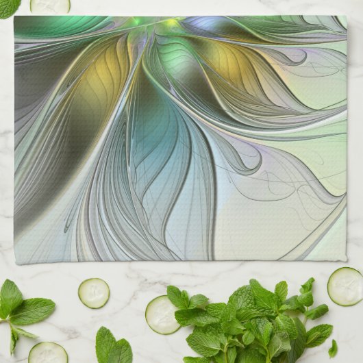 Farbenfrohe Fantasy-Blume Modernes Abstraktes Frak Geschirrtuch (Gefaltet)