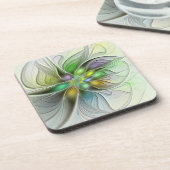 Farbenfrohe Fantasy-Blume Modernes Abstraktes Frak Getränkeuntersetzer (Linke Seite)