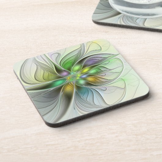 Farbenfrohe Fantasy-Blume Modernes Abstraktes Frak Getränkeuntersetzer (Linke Seite)