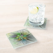 Farbenfrohe Fantasy-Blume Modernes Abstraktes Frak Glasuntersetzer (Schrägansicht)