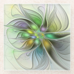 Farbenfrohe Fantasy-Blume Modernes Abstraktes Frak Glasuntersetzer