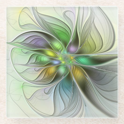 Farbenfrohe Fantasy-Blume Modernes Abstraktes Frak Glasuntersetzer (Vorderseite)