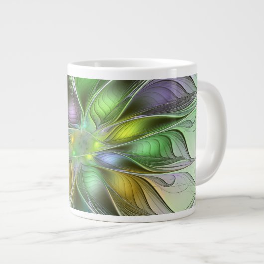 Farbenfrohe Fantasy-Blume Modernes Abstraktes Frak Jumbo-Tasse (Vorderseite Rechts)