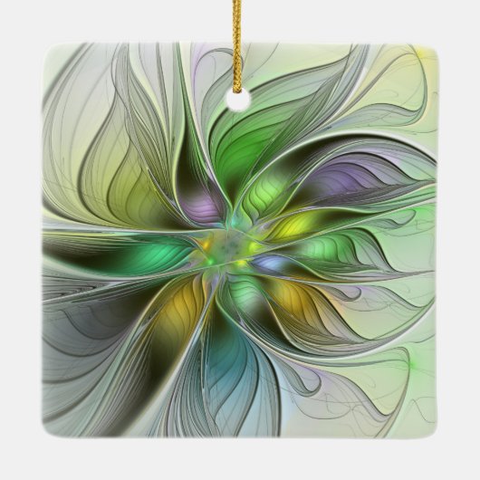 Farbenfrohe Fantasy-Blume Modernes Abstraktes Frak Keramikornament (Rückseite)