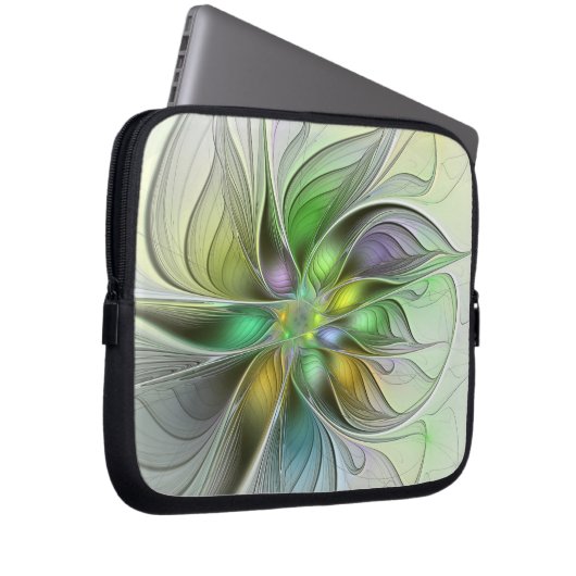 Farbenfrohe Fantasy-Blume Modernes Abstraktes Frak Laptopschutzhülle (Vorne Rechts)