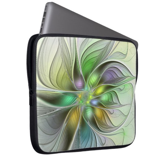 Farbenfrohe Fantasy-Blume Modernes Abstraktes Frak Laptopschutzhülle (Vorne Rechts)