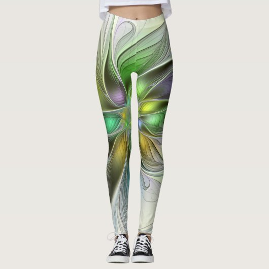 Farbenfrohe Fantasy-Blume Modernes Abstraktes Frak Leggings (Vorderseite)