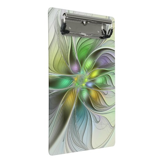 Farbenfrohe Fantasy-Blume Modernes Abstraktes Frak Mini Klemmbrett (Schrägansicht)