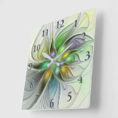 Farbenfrohe Fantasy-Blume Modernes Abstraktes Frak Quadratische Wanduhr (Winkel)