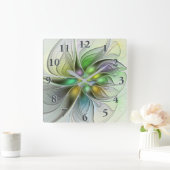 Farbenfrohe Fantasy-Blume Modernes Abstraktes Frak Quadratische Wanduhr (Zuhause)