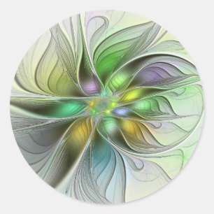 Farbenfrohe Fantasy-Blume Modernes Abstraktes Frak Runder Aufkleber