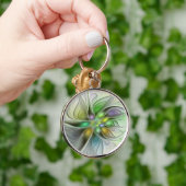 Farbenfrohe Fantasy-Blume Modernes Abstraktes Frak Schlüsselanhänger (Hand)