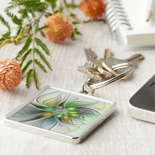 Farbenfrohe Fantasy-Blume Modernes Abstraktes Frak Schlüsselanhänger (Seite)