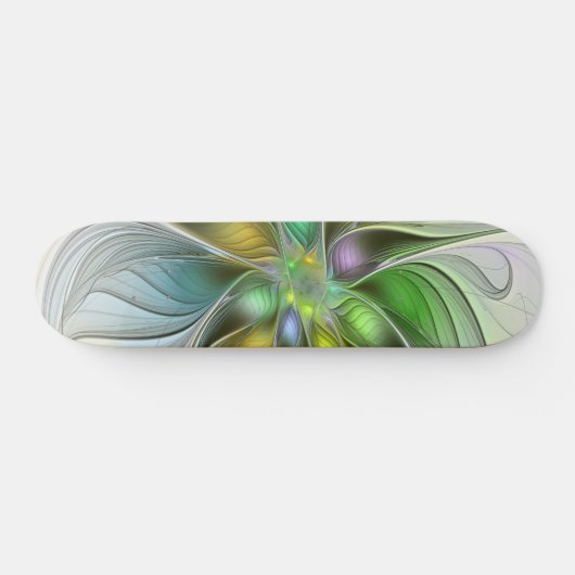 Farbenfrohe Fantasy-Blume Modernes Abstraktes Frak Skateboard (Horizontal)