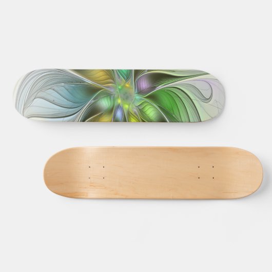 Farbenfrohe Fantasy-Blume Modernes Abstraktes Frak Skateboard (Horizontal)