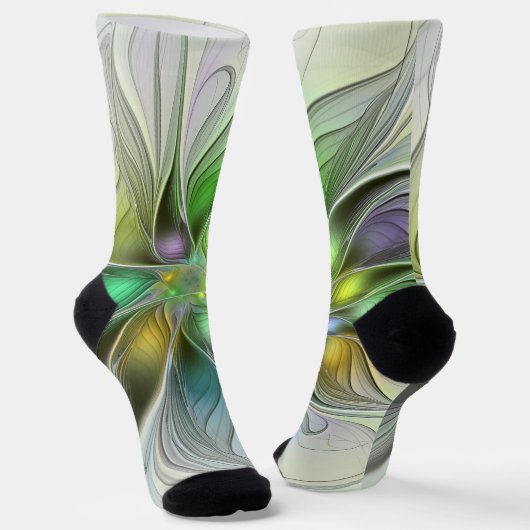 Farbenfrohe Fantasy-Blume Modernes Abstraktes Frak Socken (Gewinkelt)