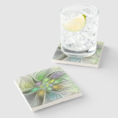 Farbenfrohe Fantasy-Blume Modernes Abstraktes Frak Steinuntersetzer (Seitenansicht)