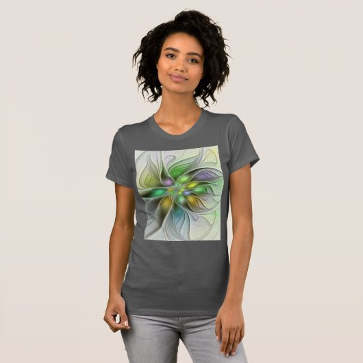 Farbenfrohe Fantasy-Blume Modernes Abstraktes Frak T-Shirt (Vorne ganz)