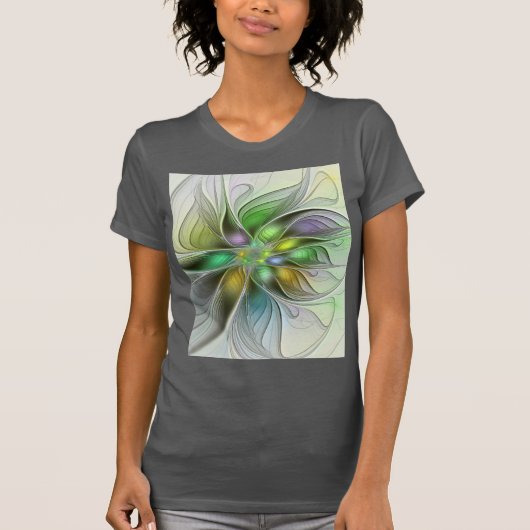 Farbenfrohe Fantasy-Blume Modernes Abstraktes Frak T-Shirt (Vorderseite)