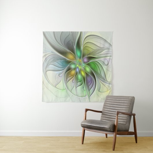 Farbenfrohe Fantasy-Blume Modernes Abstraktes Frak Wandteppich (Beispiel (Horizontal))