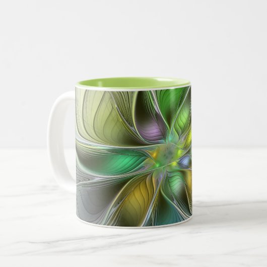 Farbenfrohe Fantasy-Blume Modernes Abstraktes Frak Zweifarbige Tasse (Vorderseite Links)