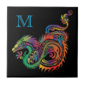 Farbenfrohe Fantasy Dragon Monogram Fliese (Vorderseite)