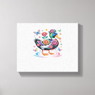 Farbenfrohe Fantasy-Duck mit Blume und Schmetterli Leinwanddruck