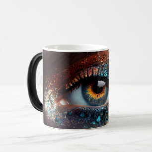 Farbenfrohe Fantasy Earth Glitzer Augen geschlosse Verwandlungstasse