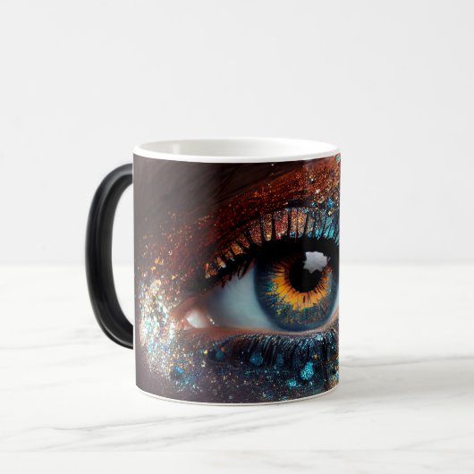 Farbenfrohe Fantasy Earth Glitzer Augen geschlosse Verwandlungstasse (Vorderseite Links)