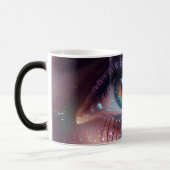 Farbenfrohe Fantasy Glitzer Augen geschlossen Morp Verwandlungstasse (Links)