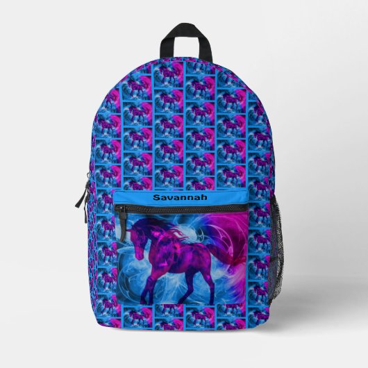 Farbenfrohe Fantasy Horse Pattern Personalisiert Bedruckter Rucksack (Vorderseite)