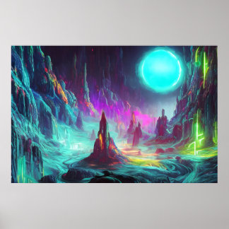 Farbenfrohe Fantasy Landschaft | Alien World Poster