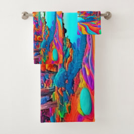 Farbenfrohe Fantasy Landschaft Badhandtuch Set
