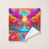 Farbenfrohe Fantasy Landschaft Badhandtuch Set (Waschlappen)