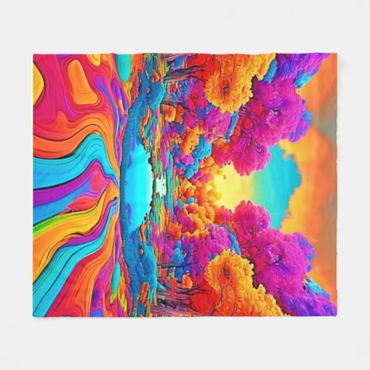 Farbenfrohe Fantasy Landschaft Fleecedecke (Vorderseite (Horizontal))