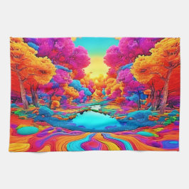 Farbenfrohe Fantasy Landschaft Geschirrtuch