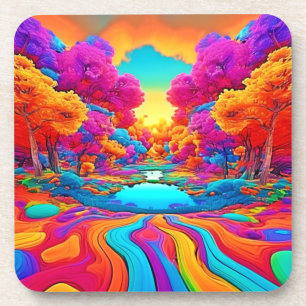 Farbenfrohe Fantasy Landschaft Getränkeuntersetzer