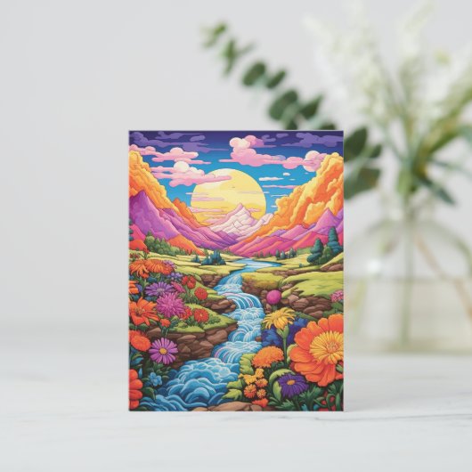 Farbenfrohe Fantasy Landschaft Hintergrund Postkarte (Stehend Vorderseite)