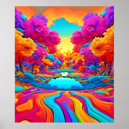 Farbenfrohe Fantasy Landschaft Poster