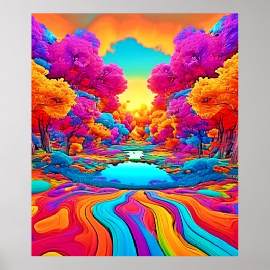 Farbenfrohe Fantasy Landschaft Poster (Vorne)