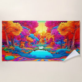 Farbenfrohe Fantasy Landschaft Strandtuch