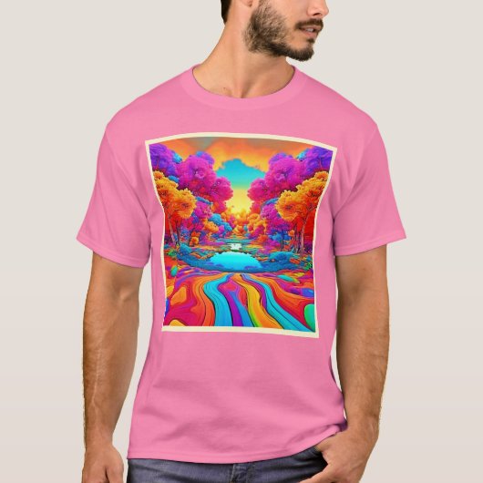 Farbenfrohe Fantasy Landschaft T-Shirt (Vorderseite)