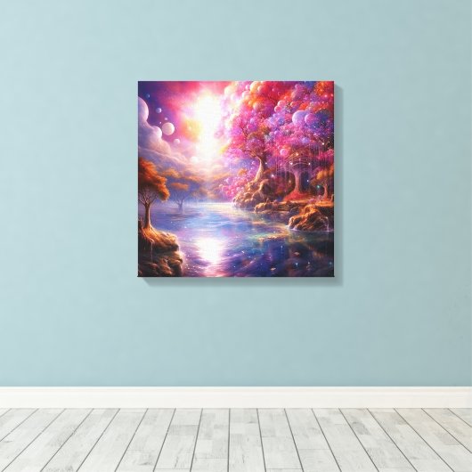 Farbenfrohe Fantasy Landwald Canvas Print Leinwanddruck (Insitu (Holzboden))