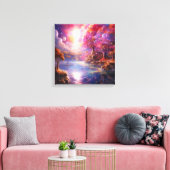 Farbenfrohe Fantasy Landwald Canvas Print Leinwanddruck (Insitu (Wohnzimmer))