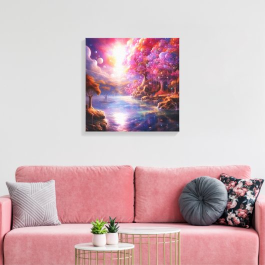 Farbenfrohe Fantasy Landwald Canvas Print Leinwanddruck (Insitu (Wohnzimmer))
