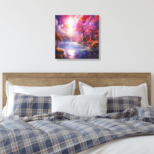 Farbenfrohe Fantasy Landwald Canvas Print Leinwanddruck (Insitu (Schlafzimmer))